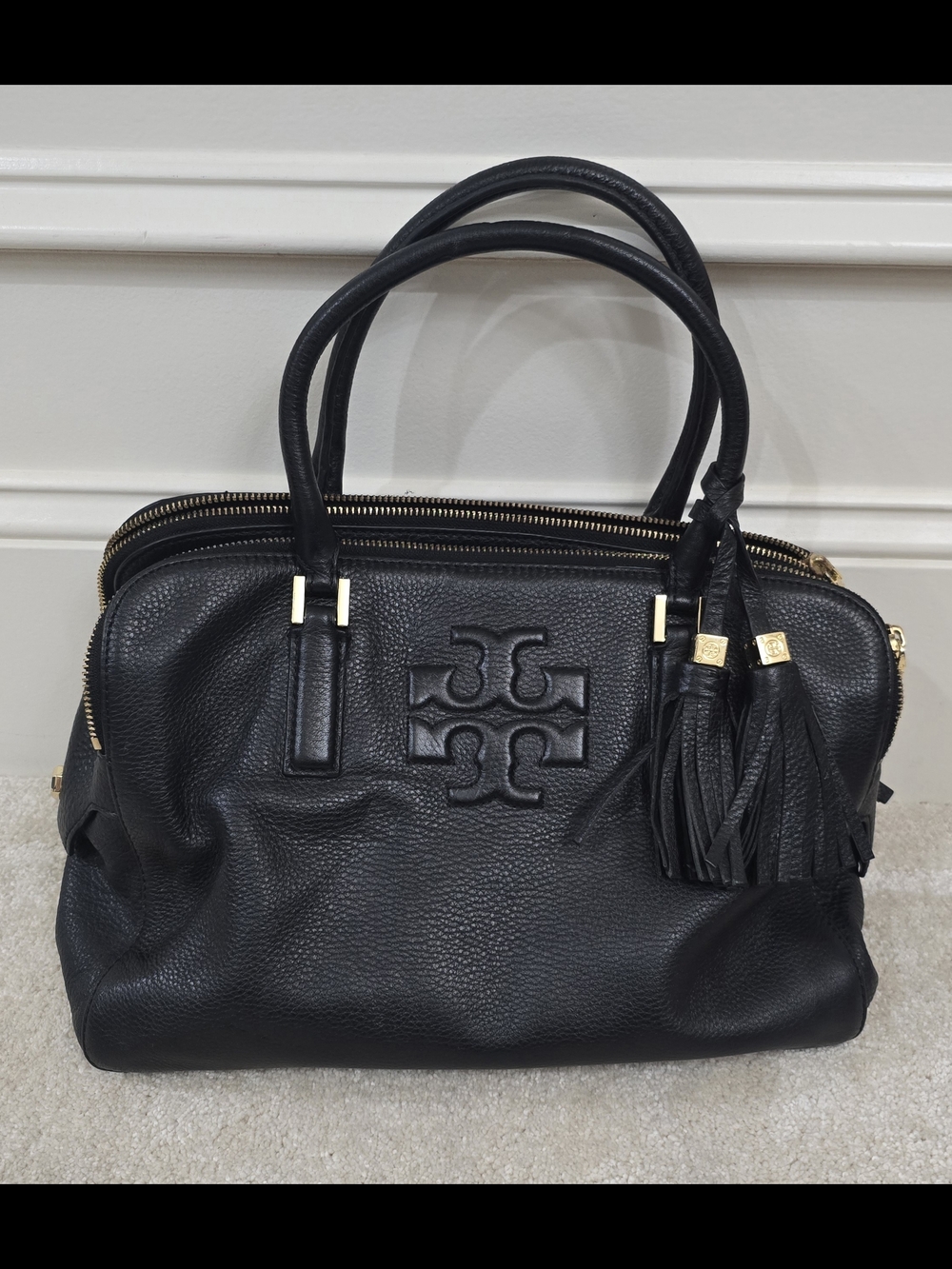 Tory Burch Black Leather Double-Zip Satchel